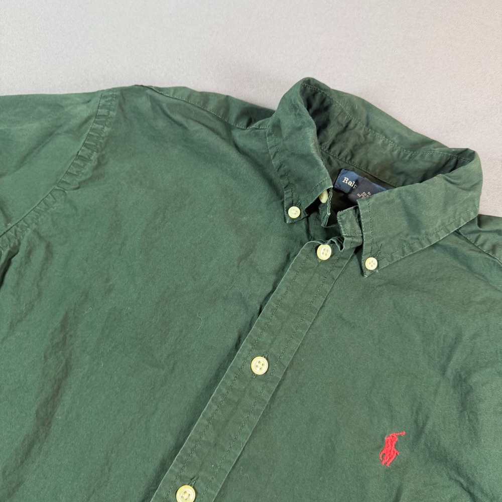 Polo Ralph Lauren Boys Large 14-16 Green Button Down Shirt Red Pony Long Sleeve